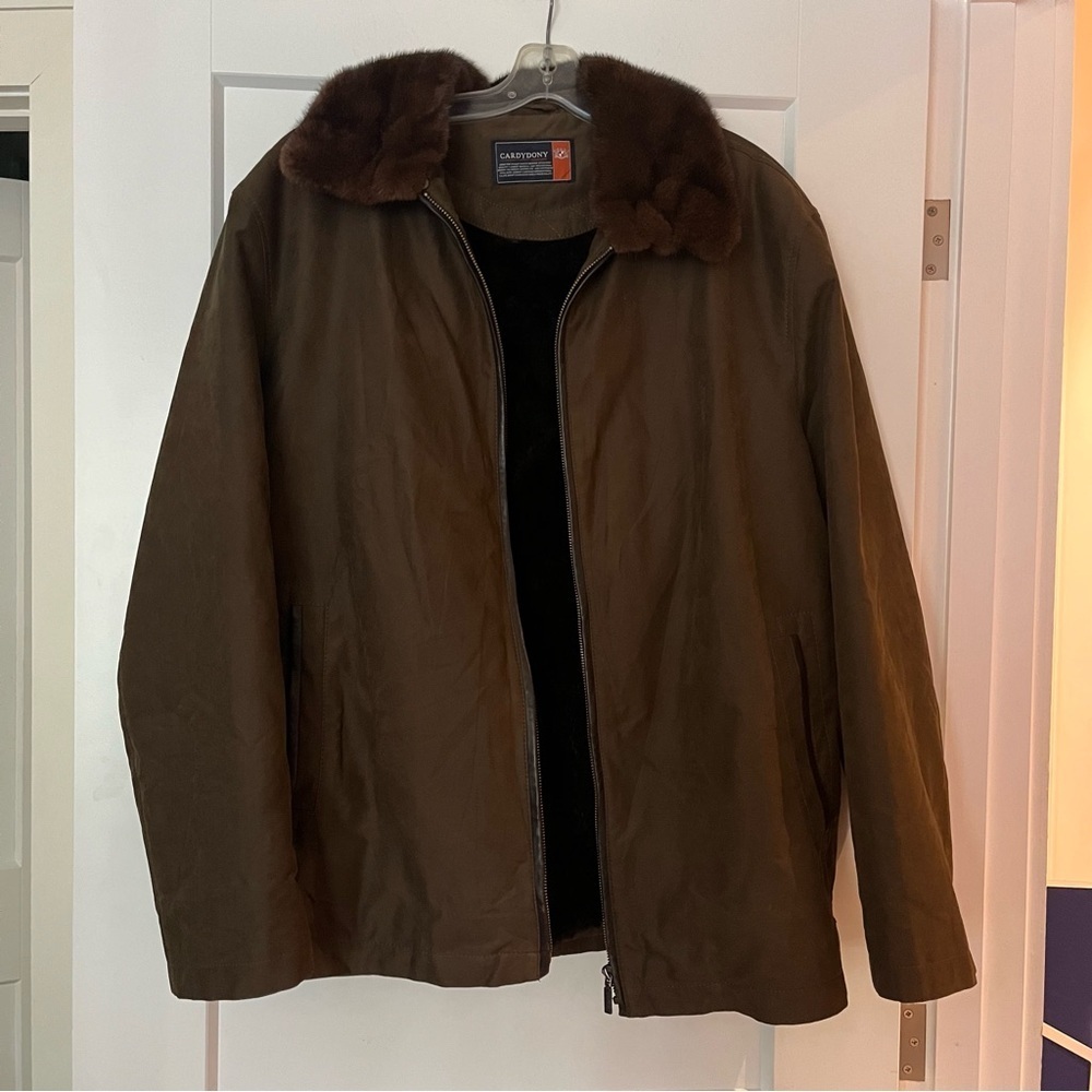 Brown Lined Chore Barn Aviator Field Jacket with Genuine Fur Collar